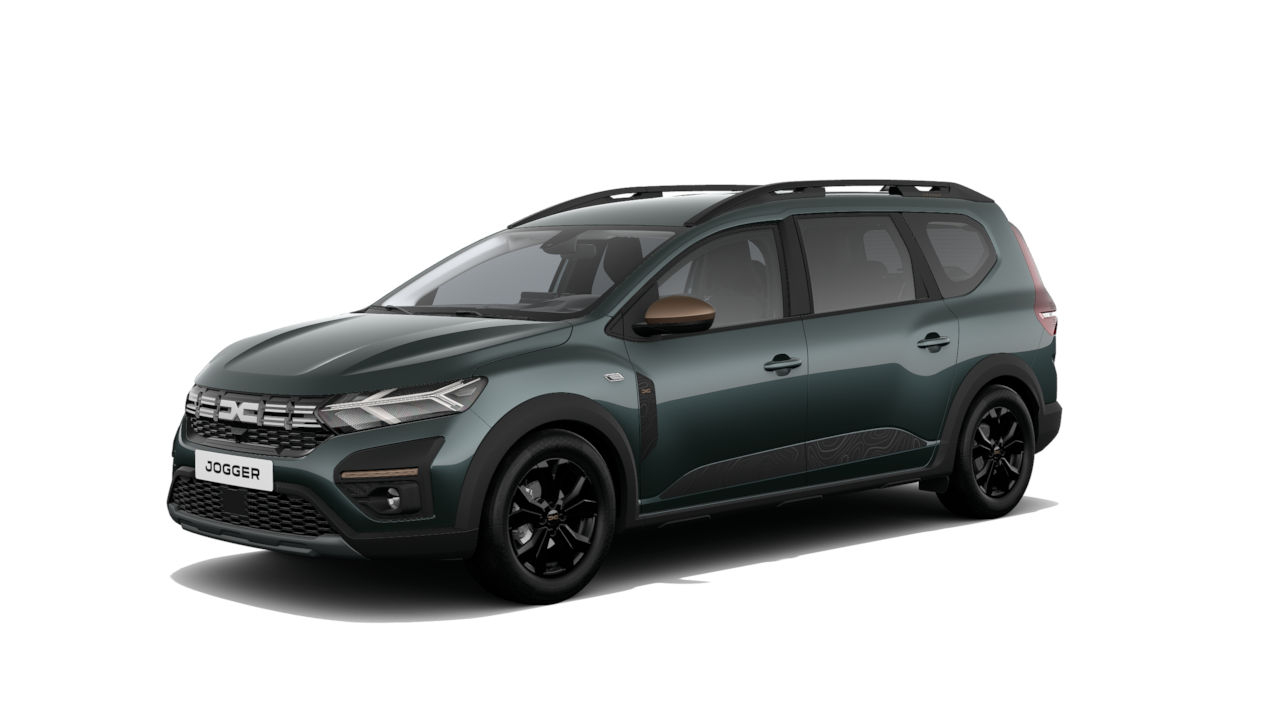 Dacia Jogger, verde închis, vedere față-laterală, fundal alb